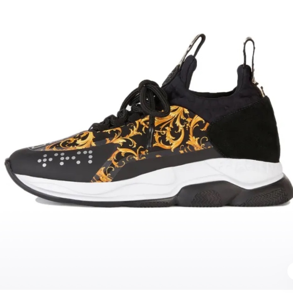 VERSACE Cross Chainer Baroque Print Black White Women's